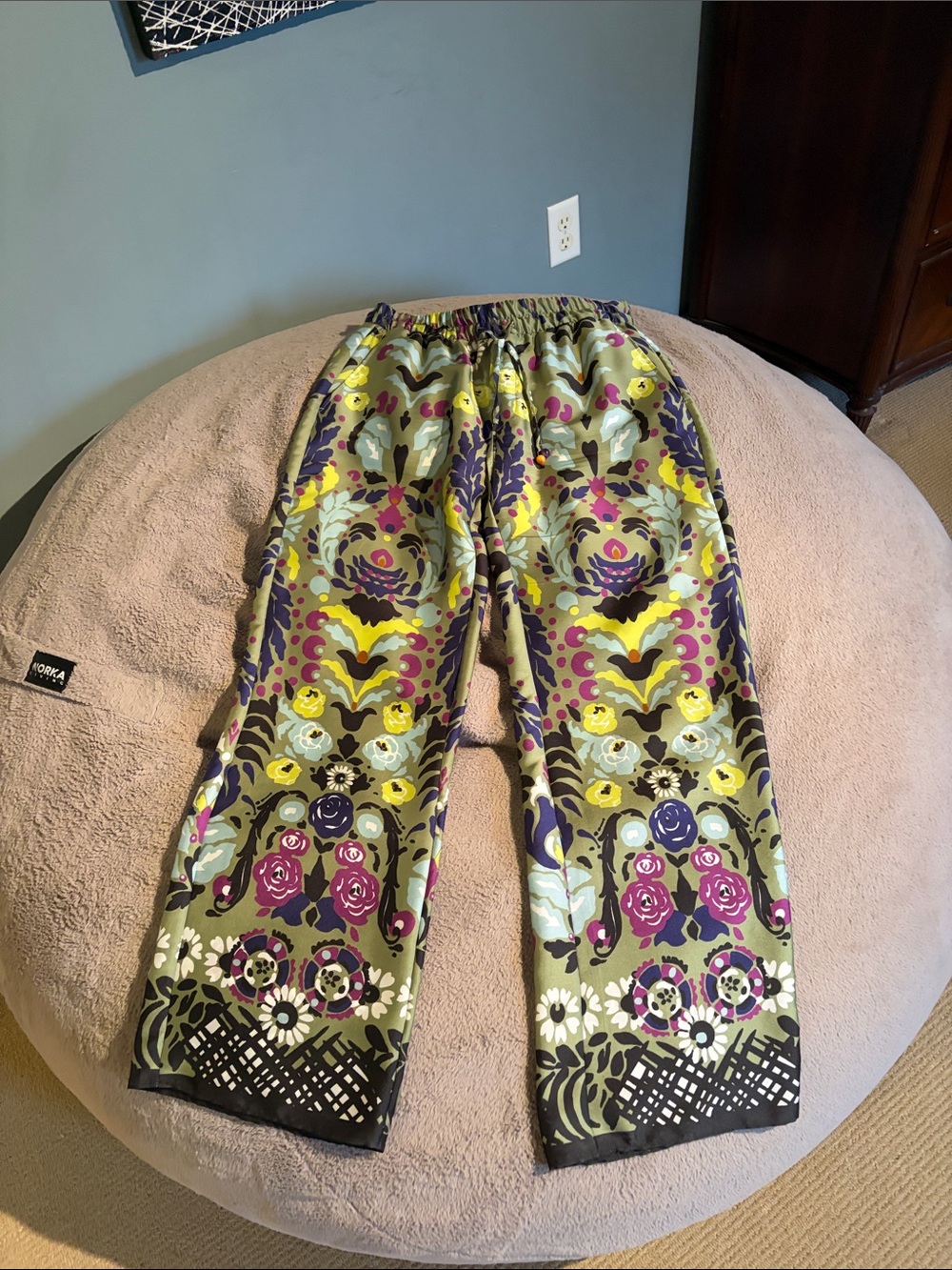 Zara Olive Green Floral Wide-Leg Pants